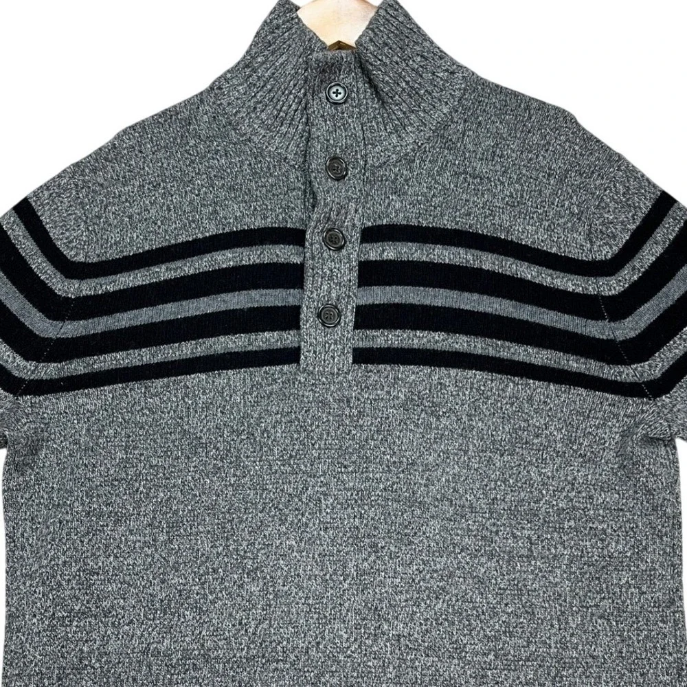 Banana Republic Merino Wool Sweater Mens S Grey Italian Yarn‎ Mock Neck Striped